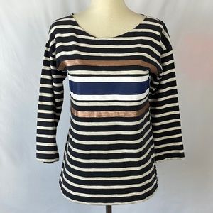 J. Crew Striped Crewneck Tee with 3/4 Length Sleeves - Size XXS